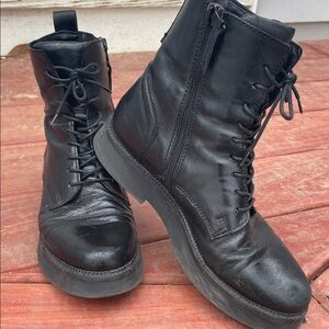 Women's Black Leather Combat Boots